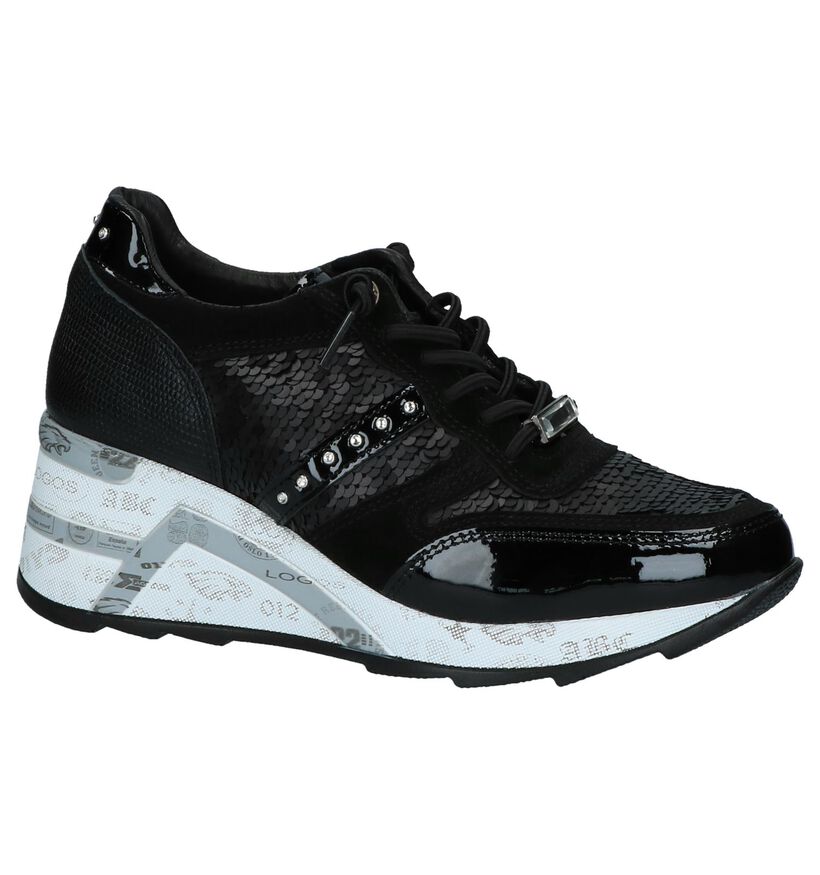 Cetti Zwarte Sneakers met Sleehak in leer (229812)