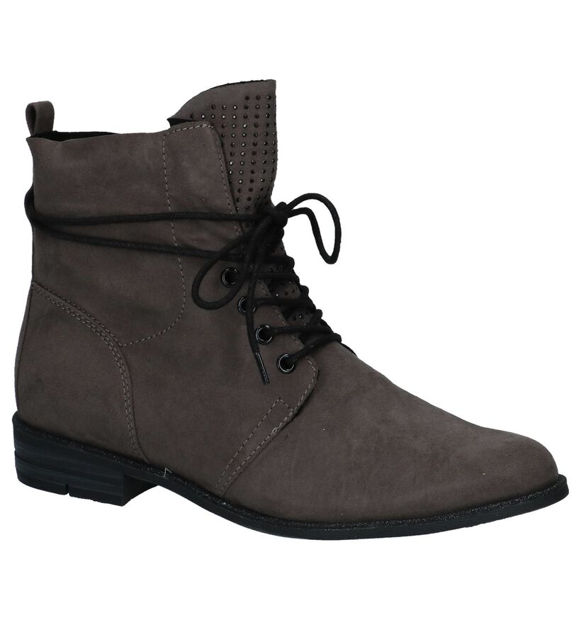 Marco Tozzi Donker Grijze Boots met Veter in stof (222095)