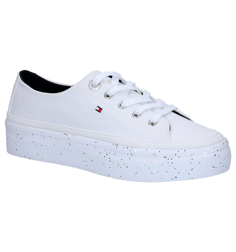 Tommy Hilfiger Glitter Flatform Witte Sneakers in stof (268581)