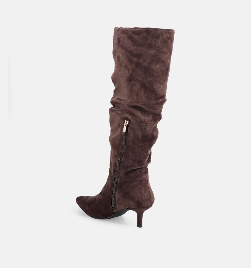Posh by Poelman Donkerbruine Lange Laarzen met Hak voor dames (380665)