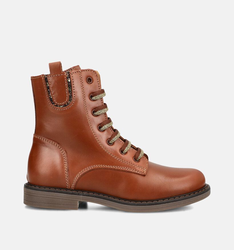 STONES and BONES Fatar Boots &agrave; lacets en Cognac pour filles (378221) - pour semelles orthop&eacute;diques