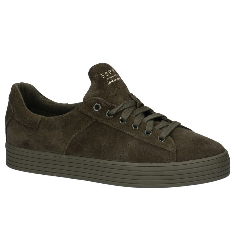 Esprit Baskets basses en Vert kaki en daim (225620)