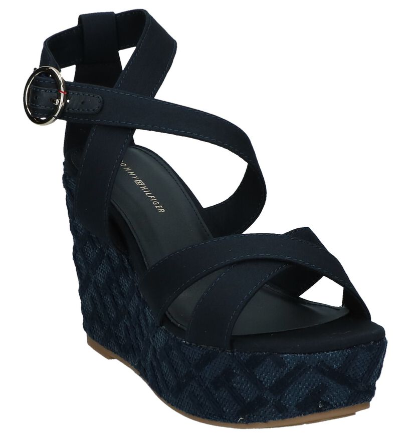 Tommy Hilfiger TH Pattern Wedge Sandal Donkerblauw, , pdp