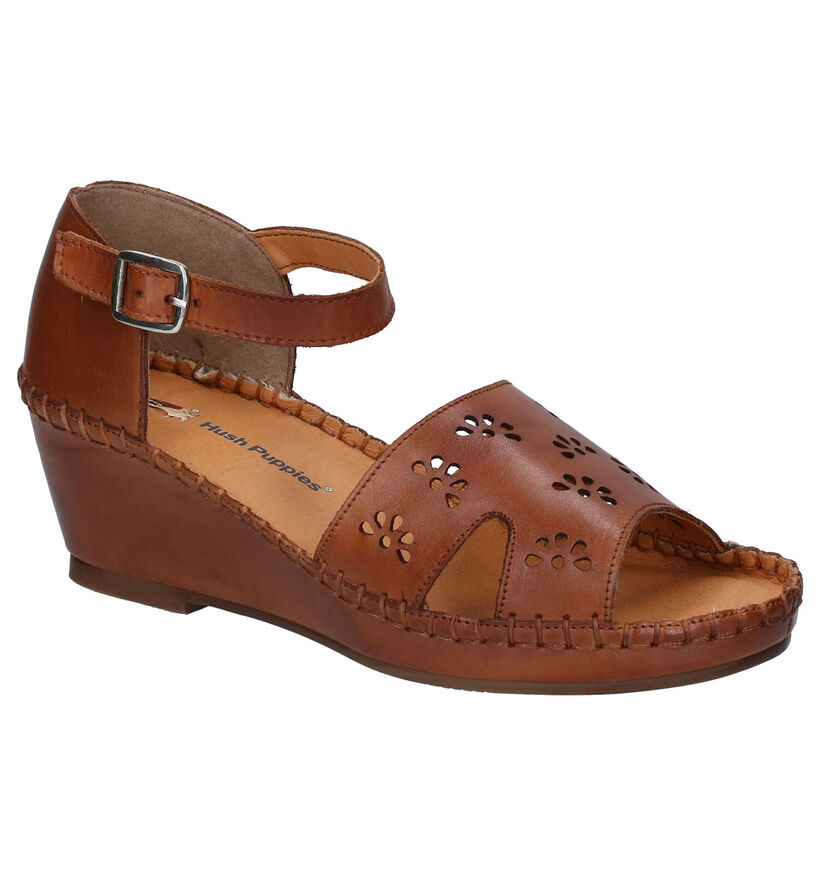 Hush Puppies Sandales compens&eacute;es en Cognac en cuir (296521)