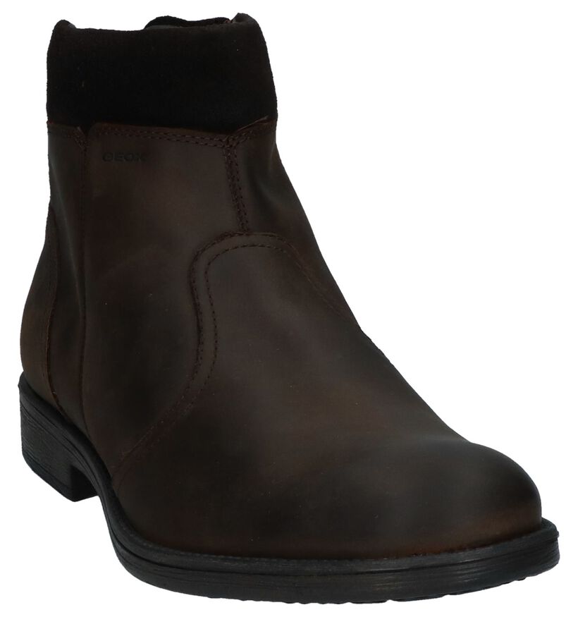 Donkerbruine Bottines met Rits Geox in leer (223074)