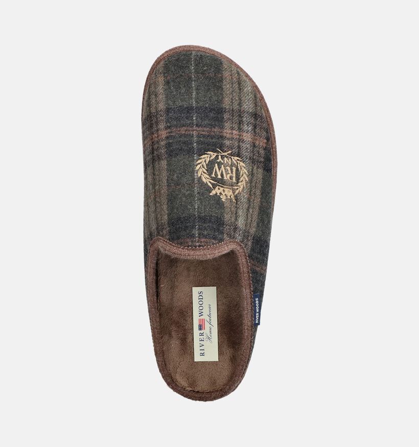 River Woods Enzo Pantoufles en Vert/Marron pour hommes (381216) - pour semelles orthop&eacute;diques