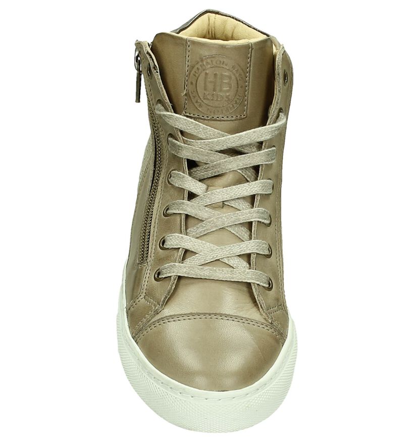 Hoge Sneaker Hampton Bays Taupe met Slangenprint in leer (173035)