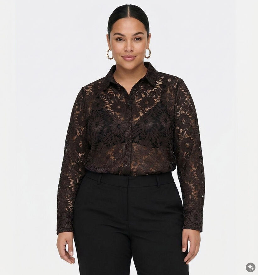 ONLY Carmakoma Zion Donkerbruine Blouse met Lange Mouwen voor dames (381917)