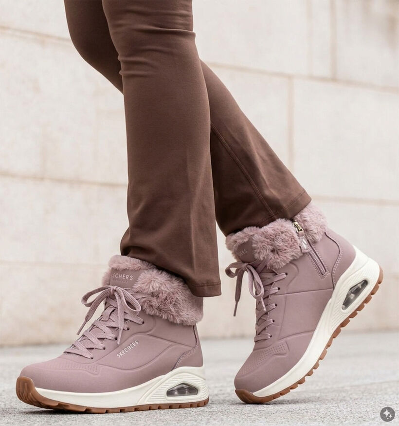 Skechers Uno Rugged Boots &agrave; lacets en Rose pour femmes (377978)