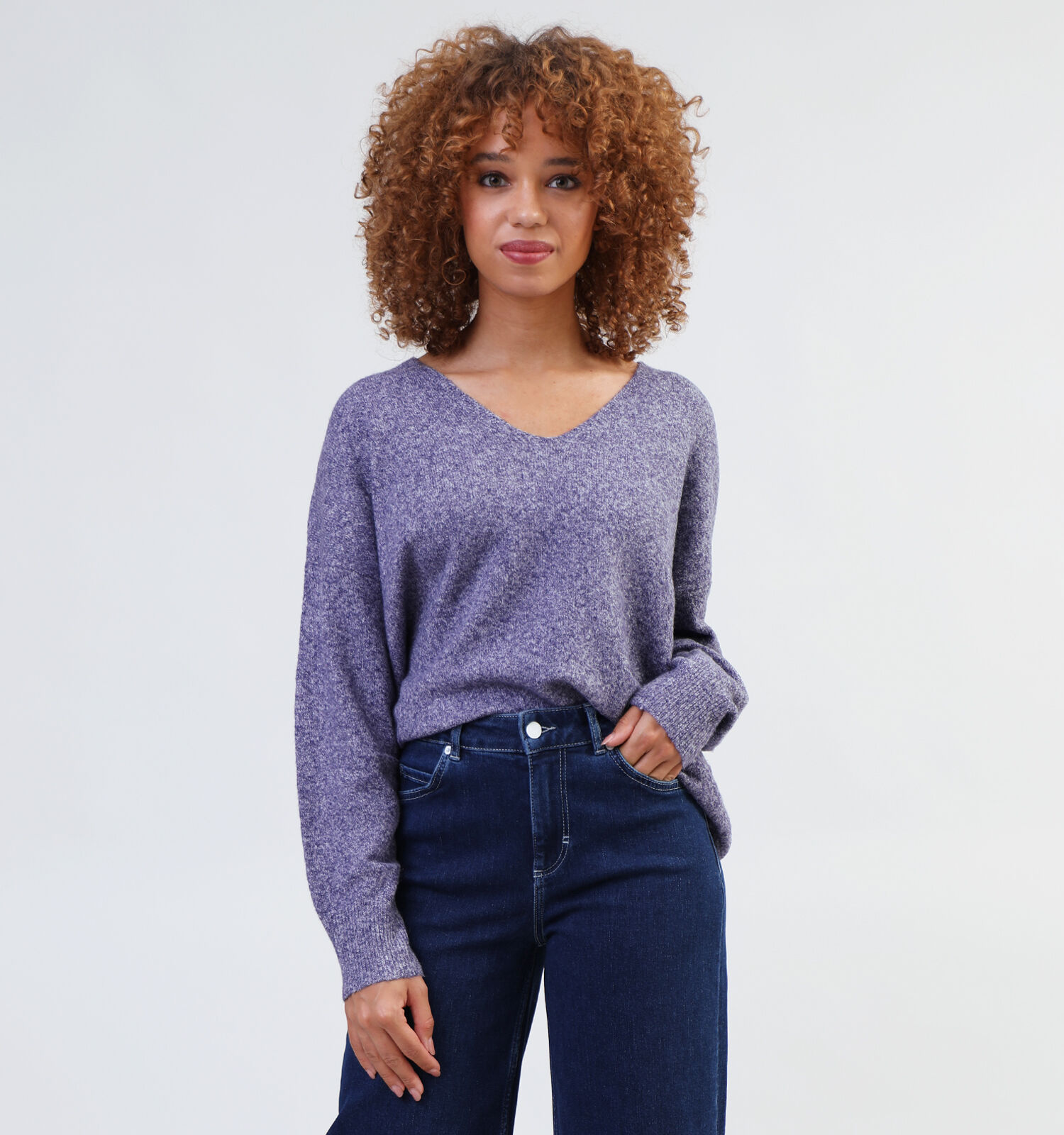 Vero Moda Doffy Paarse Trui met v hals Dames Truien Online op TORFS.BE