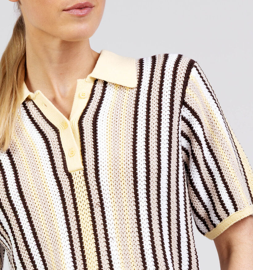 Minus Katie Knit Stripe Polo T-shirt en Jaune pour femmes (374233)