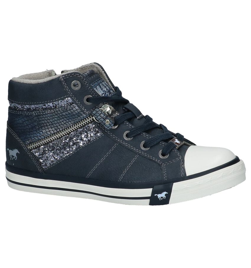 Donkerblauwe Hoge Geklede Sneakers Mustang mustang kopen in de aanbieding