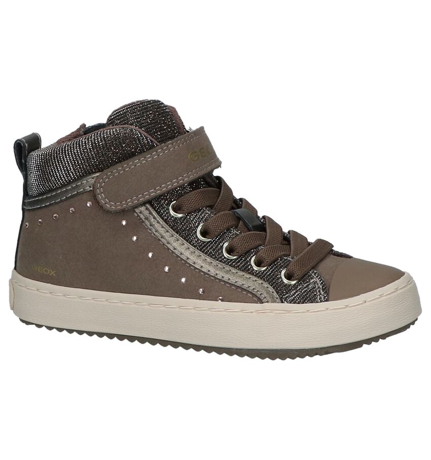 Geox Taupe Hoge Sneakers Met Ritsklittenband geox kopen in de aanbieding