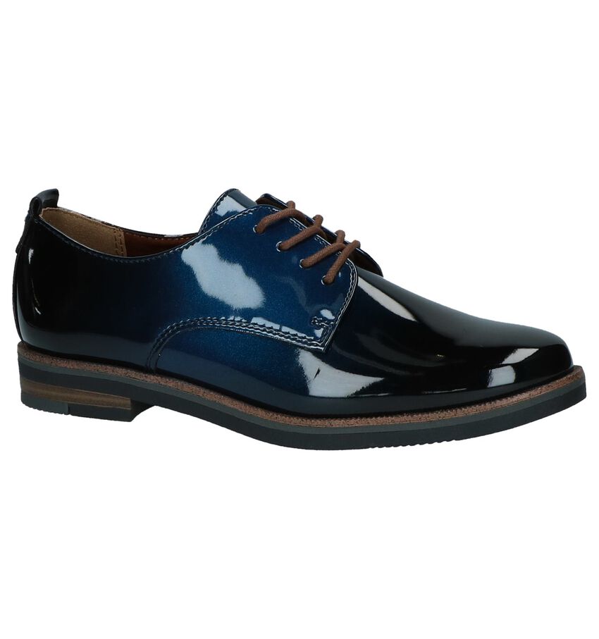 Donkerblauwe Metallic Oxford Veterschoenen Marco Tozzi marco tozzi kopen in de aanbieding