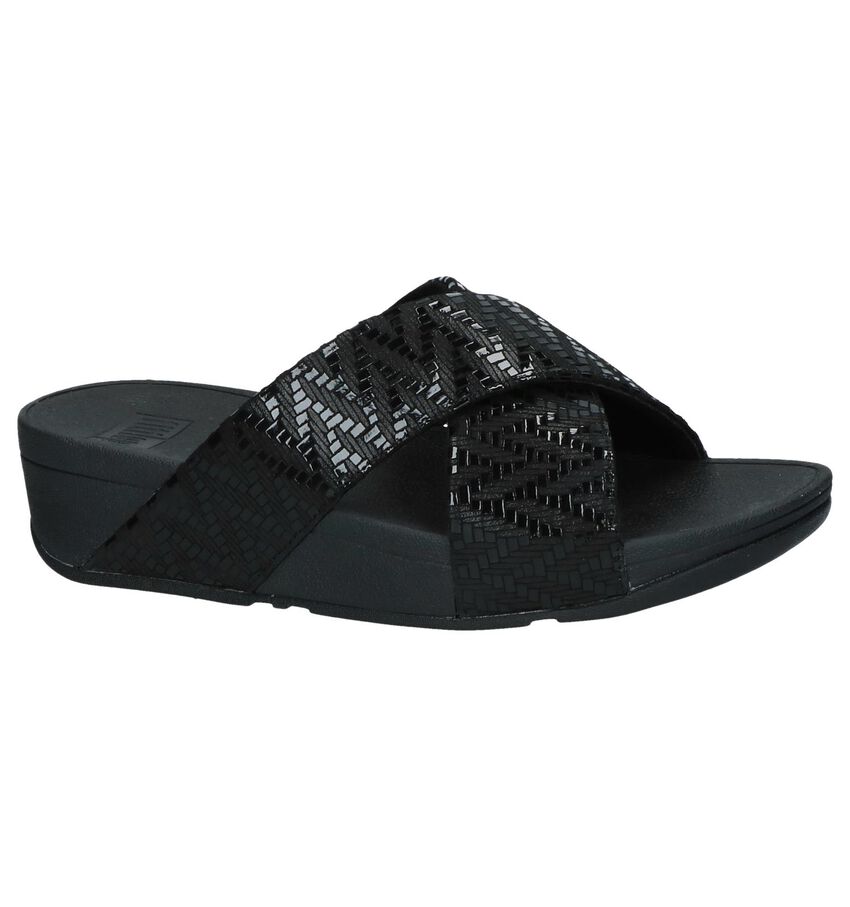 Zwarte Fitflop Lulu Chevron Suede Slippers fitflop kopen in de aanbieding
