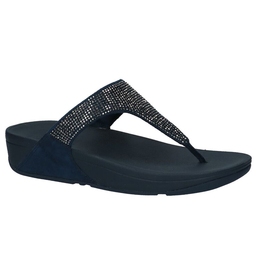 Donkerblauwe Teenslippers Fitflop Slinky Rokkit Toe Post fitflop kopen in de aanbieding