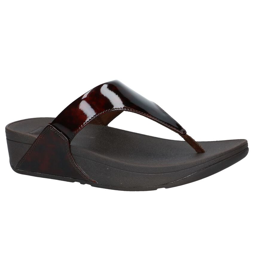 Donkerbruine Teenslipper Fitflop Lulu Tortoiseshell Toe Post fitflop kopen in de aanbieding