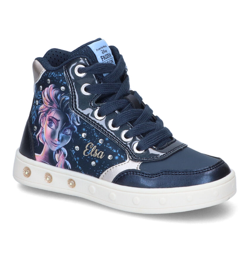 Geox Frozen Elsa Skylin Blauwe Sneakers met Lichtjes