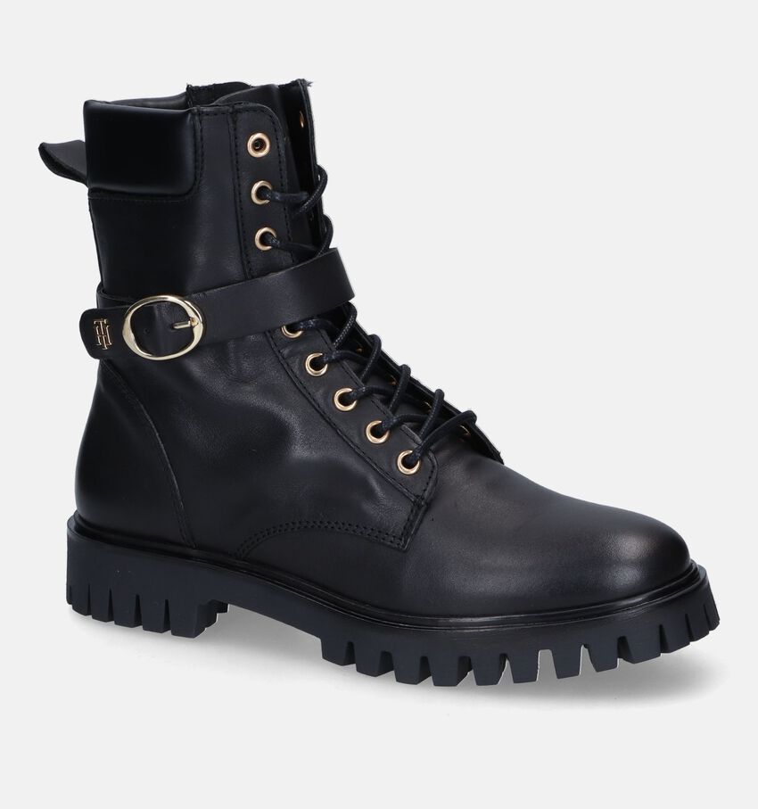 Tommy Hilfiger Buckle Lace Up Bottines en Noir