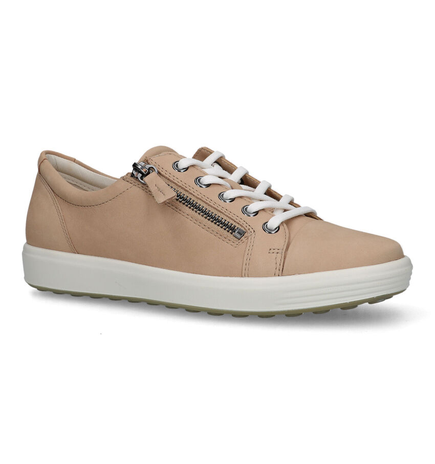 ECCO Soft Side Zip Beige Veterschoenen