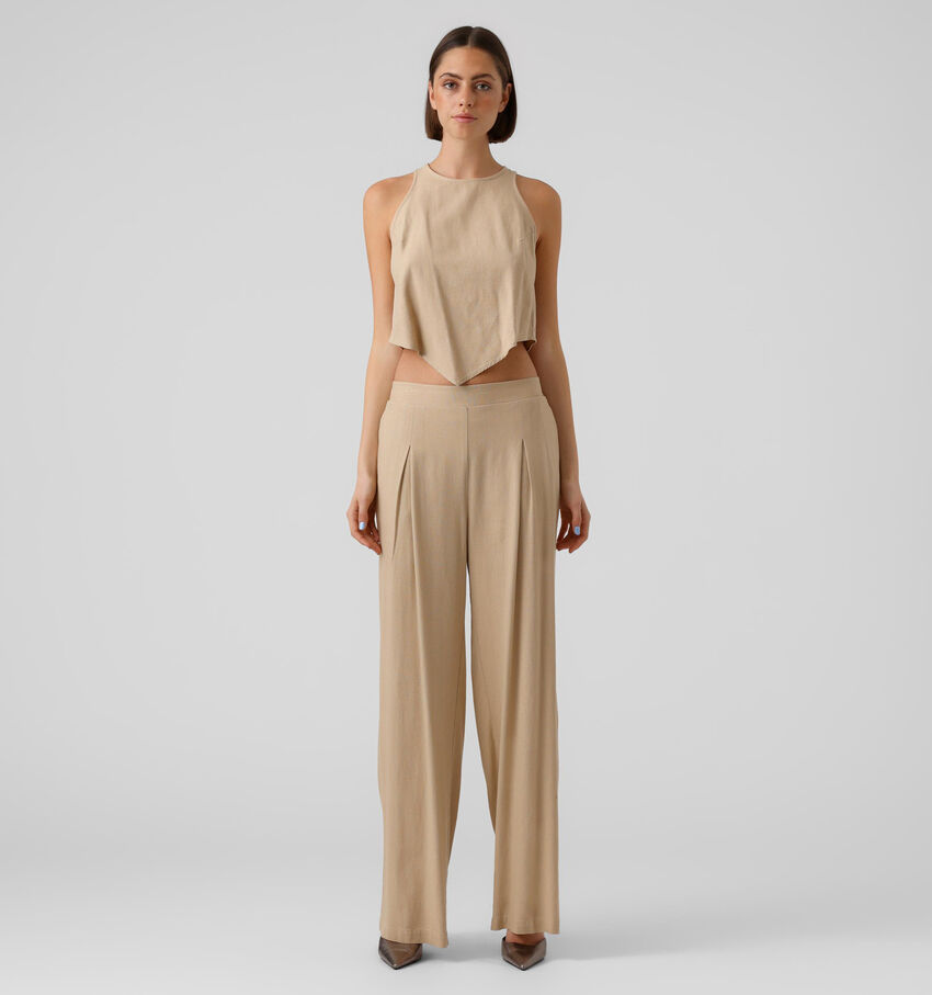 Vero Moda Mymilo Pantalon large en Beige