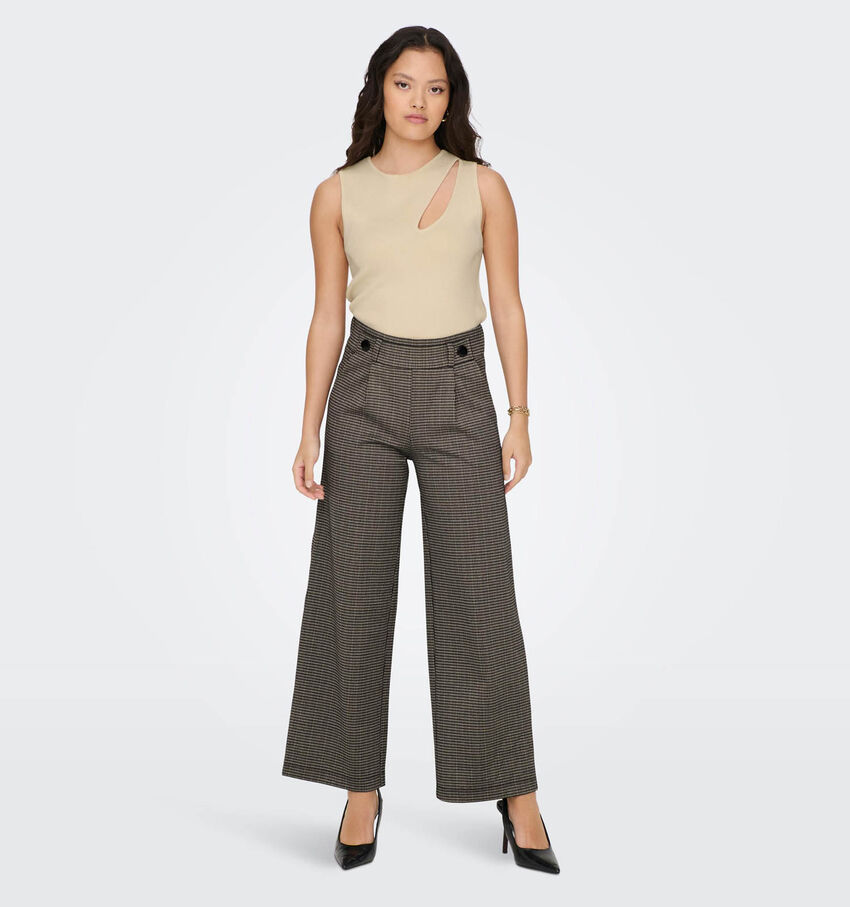 JDY Geggo Pantalon large à carreaux en Beige
