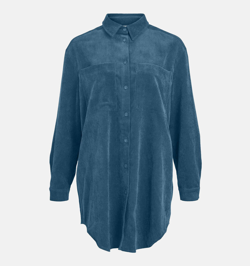 Vila Kita Robe chemise en velours côtelé en Bleu