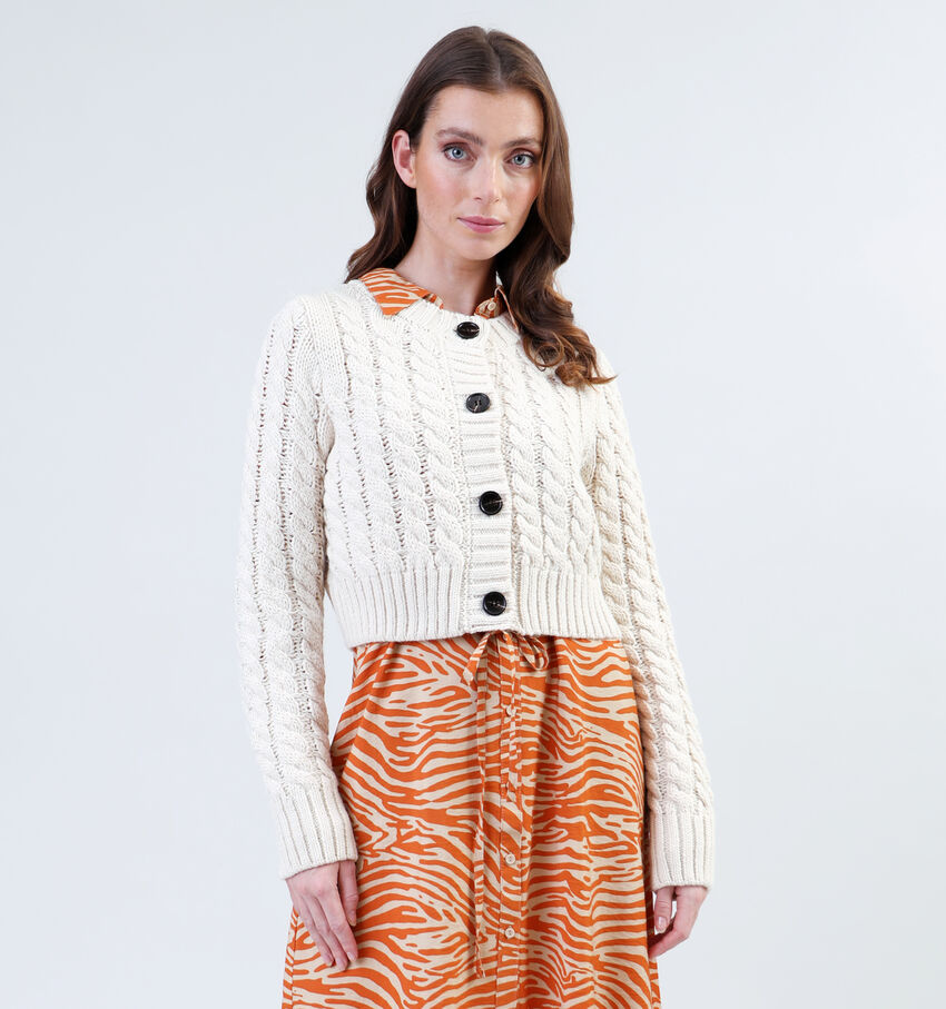 Vero Moda Mitzi Beige Cropped Cardigan Met Knopen