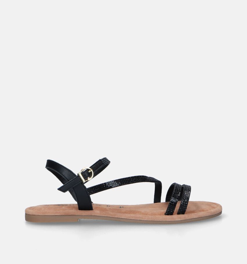 Tamaris Zwarte Platte sandalen