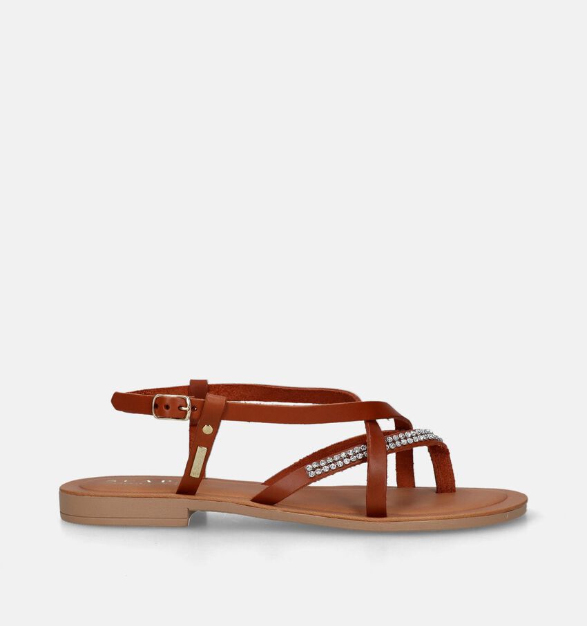 Scapa Cognac Platte sandalen