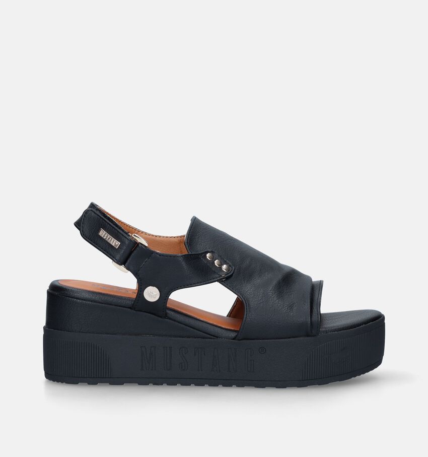 Mustang Zwarte Sandalen Met Plateauzool