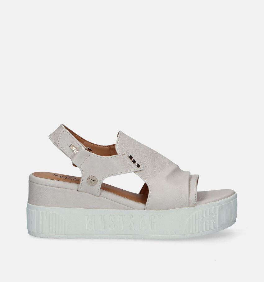 Mustang Ecru Sandalen Met Plateauzool