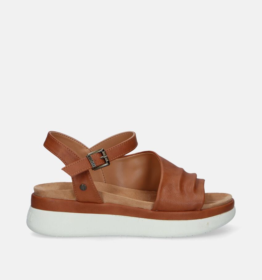 Mustang Cognac Sandalen Met Sleehak