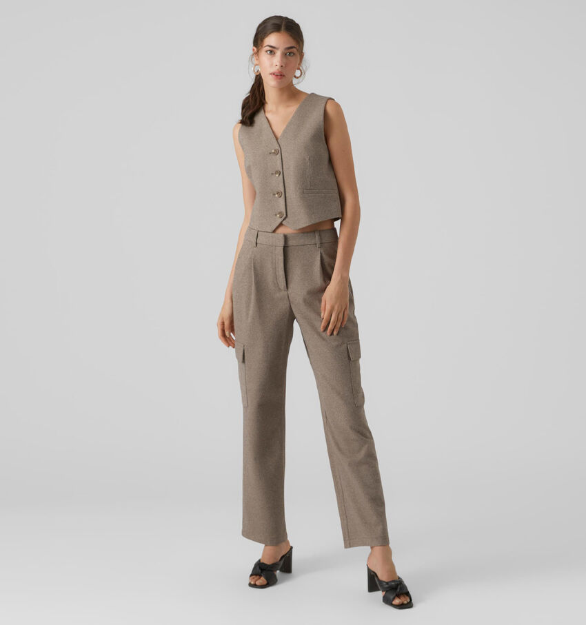 Vero Moda Pia MR Straight Herringbone Grijze Broek L32