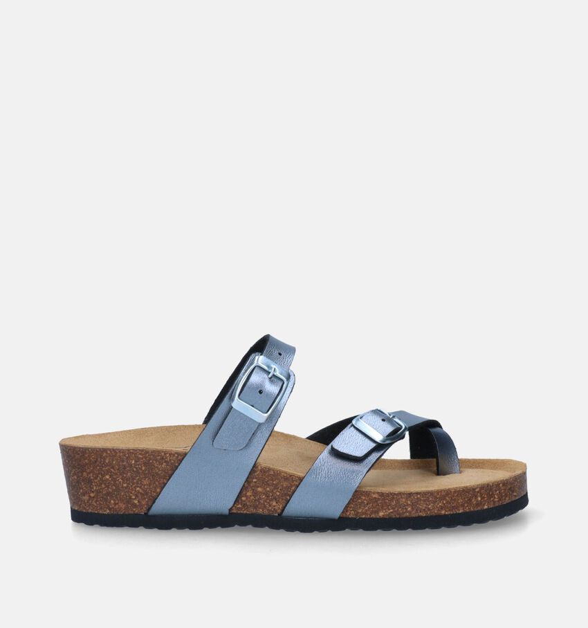 Bio Dream Grijze Teenslippers met sleehak