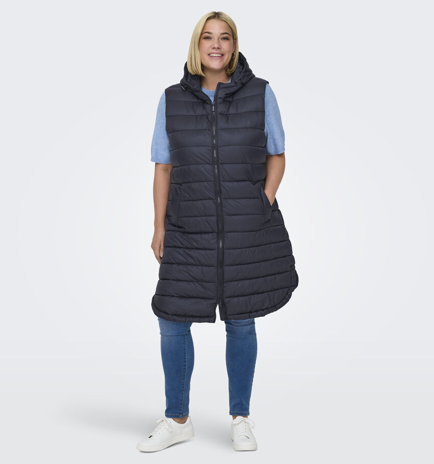 ONLY Carmakoma Melody Zwarte Lange gewatteerde bodywarmer
