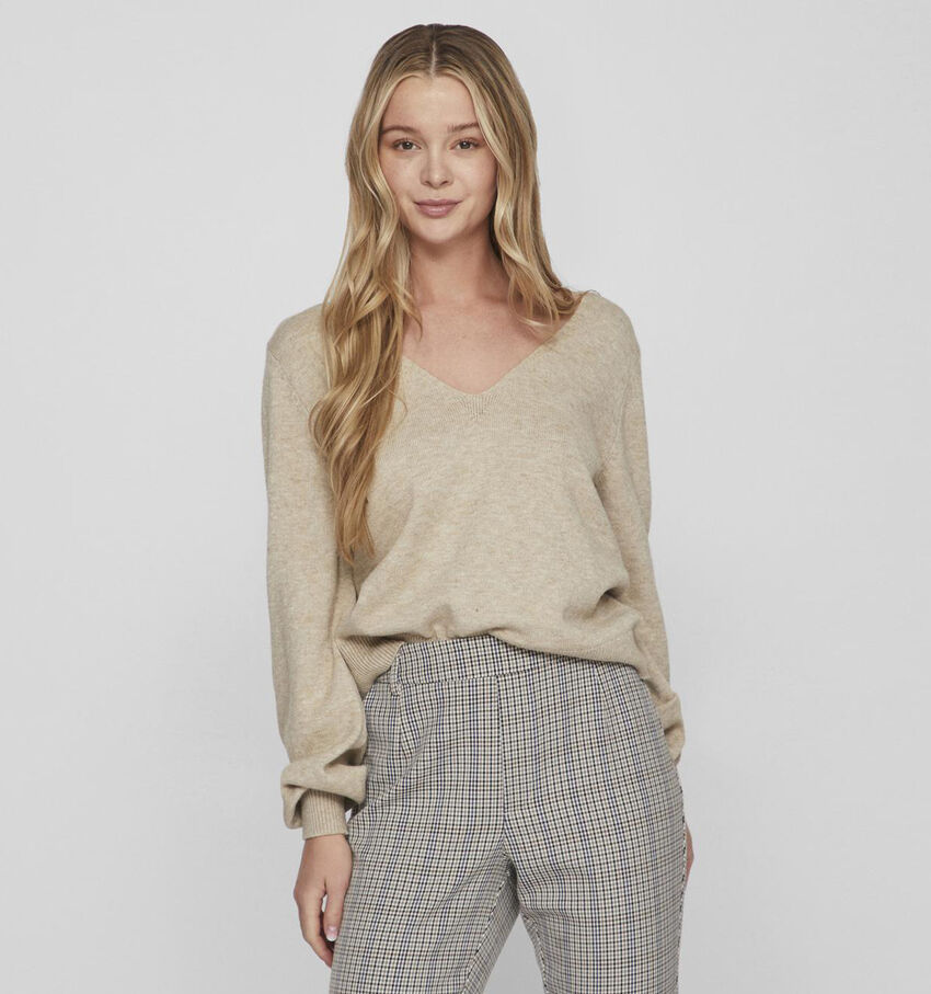 Vila Ril Beige Trui Met V-hals