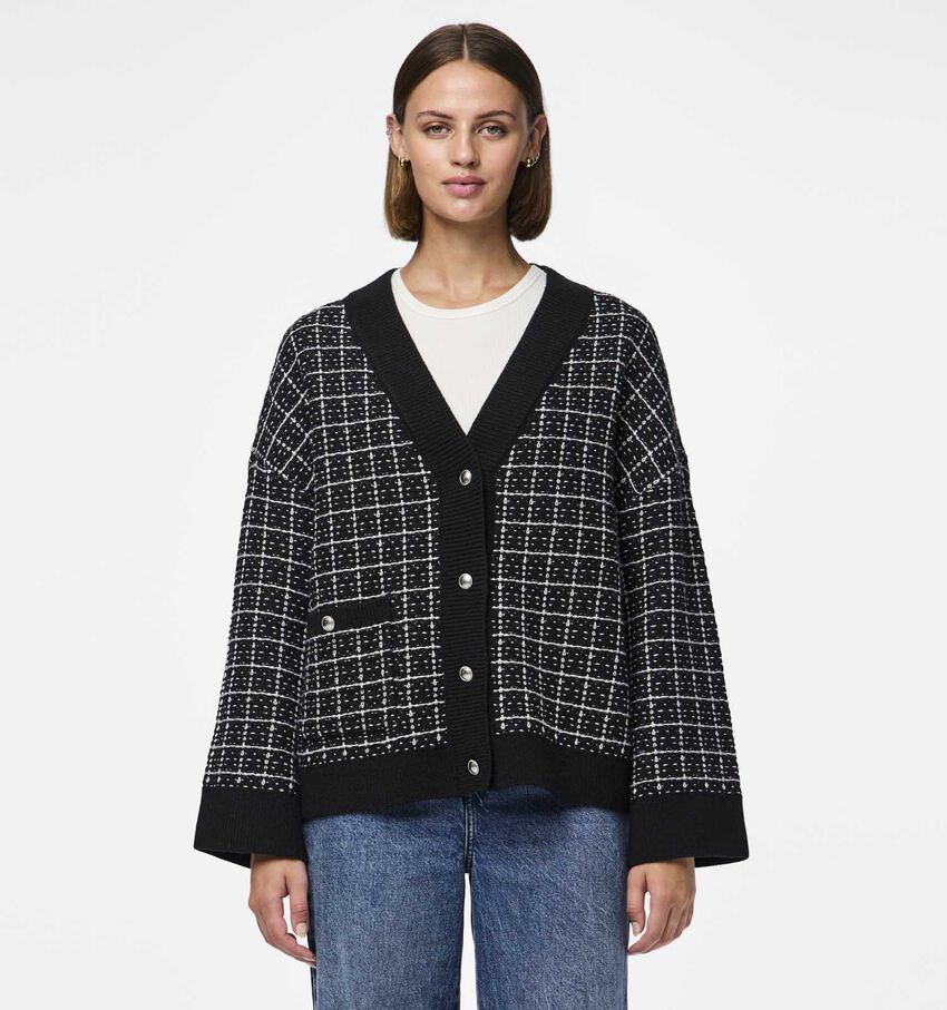 Pieces Nilja Zwarte Korte cardigan met knopen