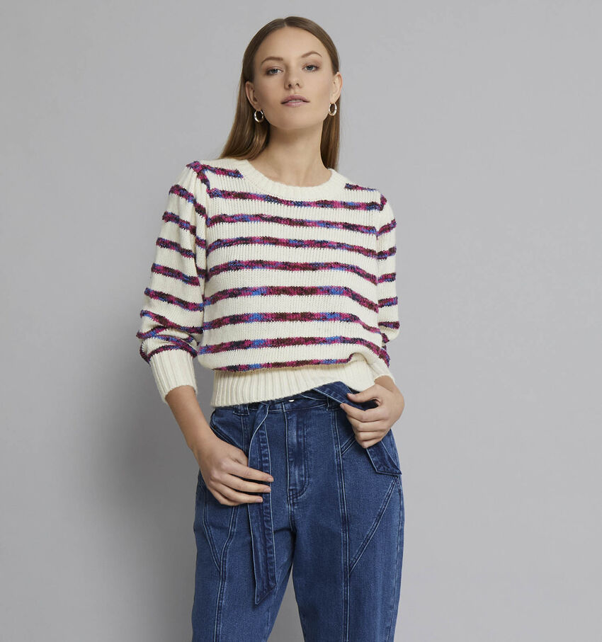 Minus Laja Beige Knit trui met strepen