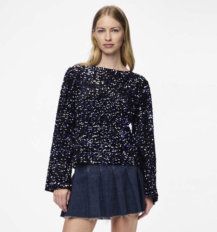 Pieces Kam Zwarte Blouse met pailletten