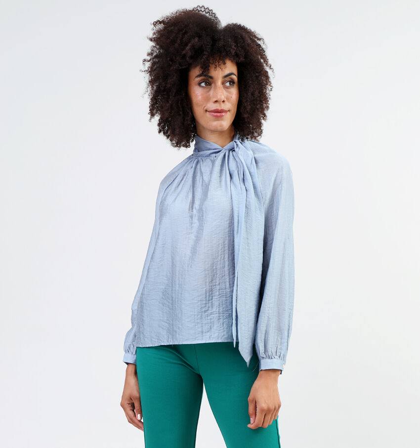 Expresso Bow collar Blauwe Blouse