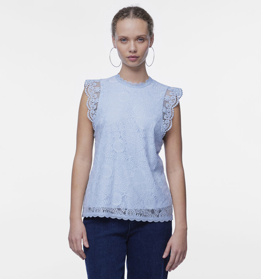 Pieces Olline Blauwe Kanten Blouse