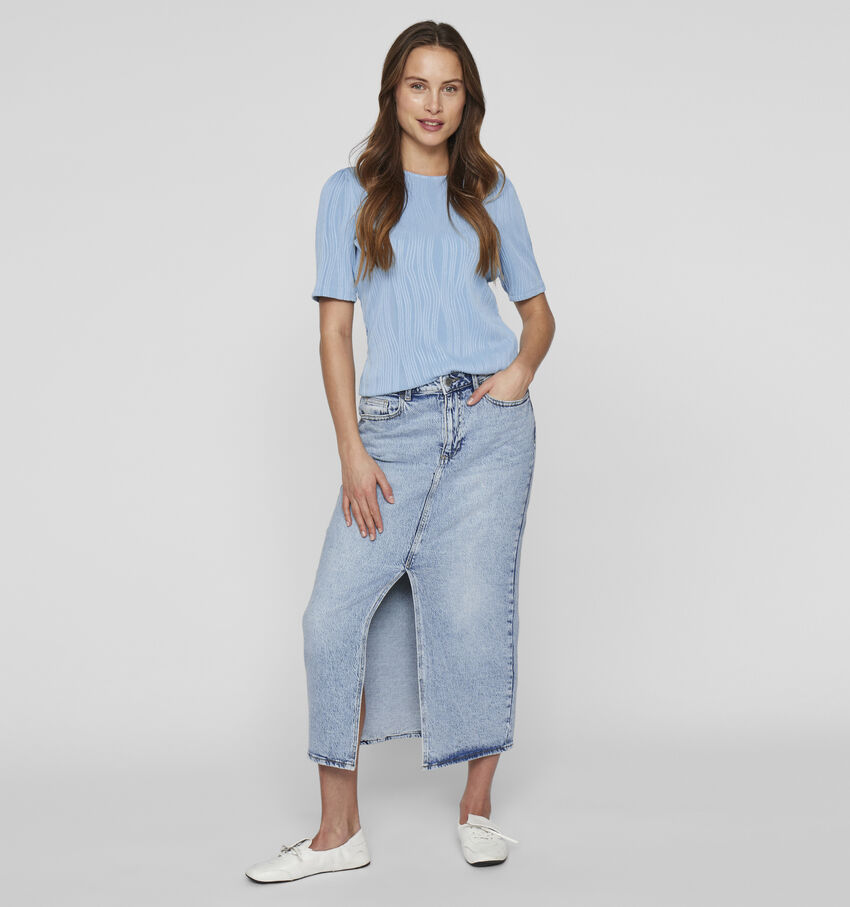 Vila Jaf Blauwe Jeansrok Midi Split