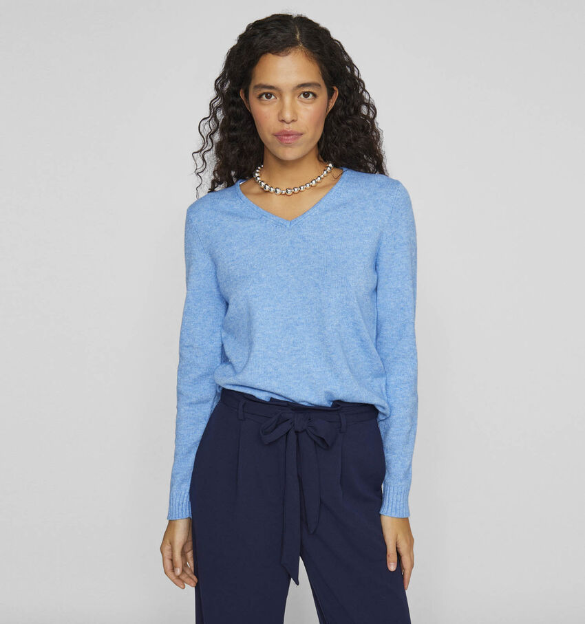 Vila Ril Blauwe Trui met V-hals