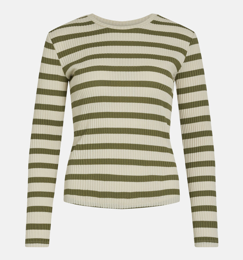 Vila Amelie Kaki Gestreepte T-shirt