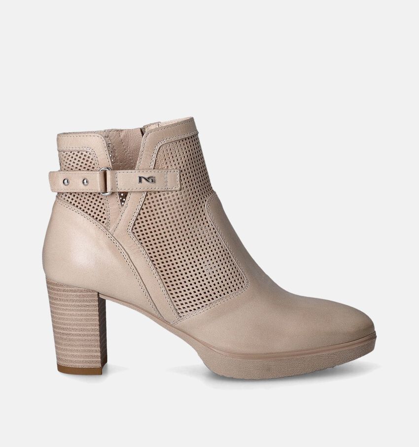 NeroGiardini Beige Enkellaarzen met blokhak