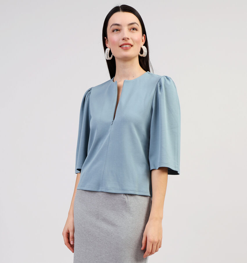 Minus Elmia Blauwe Blouse met pofmouwen