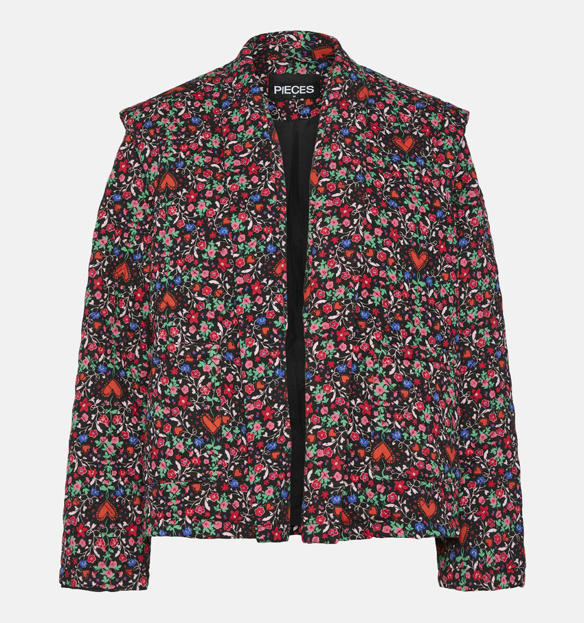 Pieces Saroline Zwarte Korte jas met rode bloemen