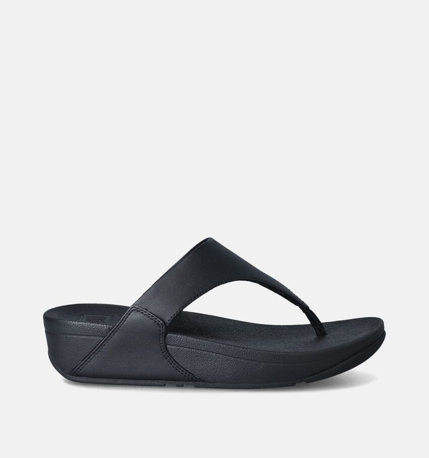 FitFlop Lulu Leather Toepost Zwarte Teenslippers