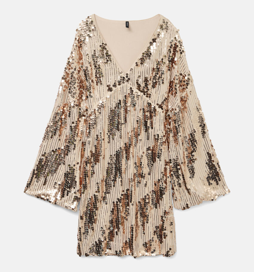 Vero Moda Damla Gouden Kort kleedje met pailletten